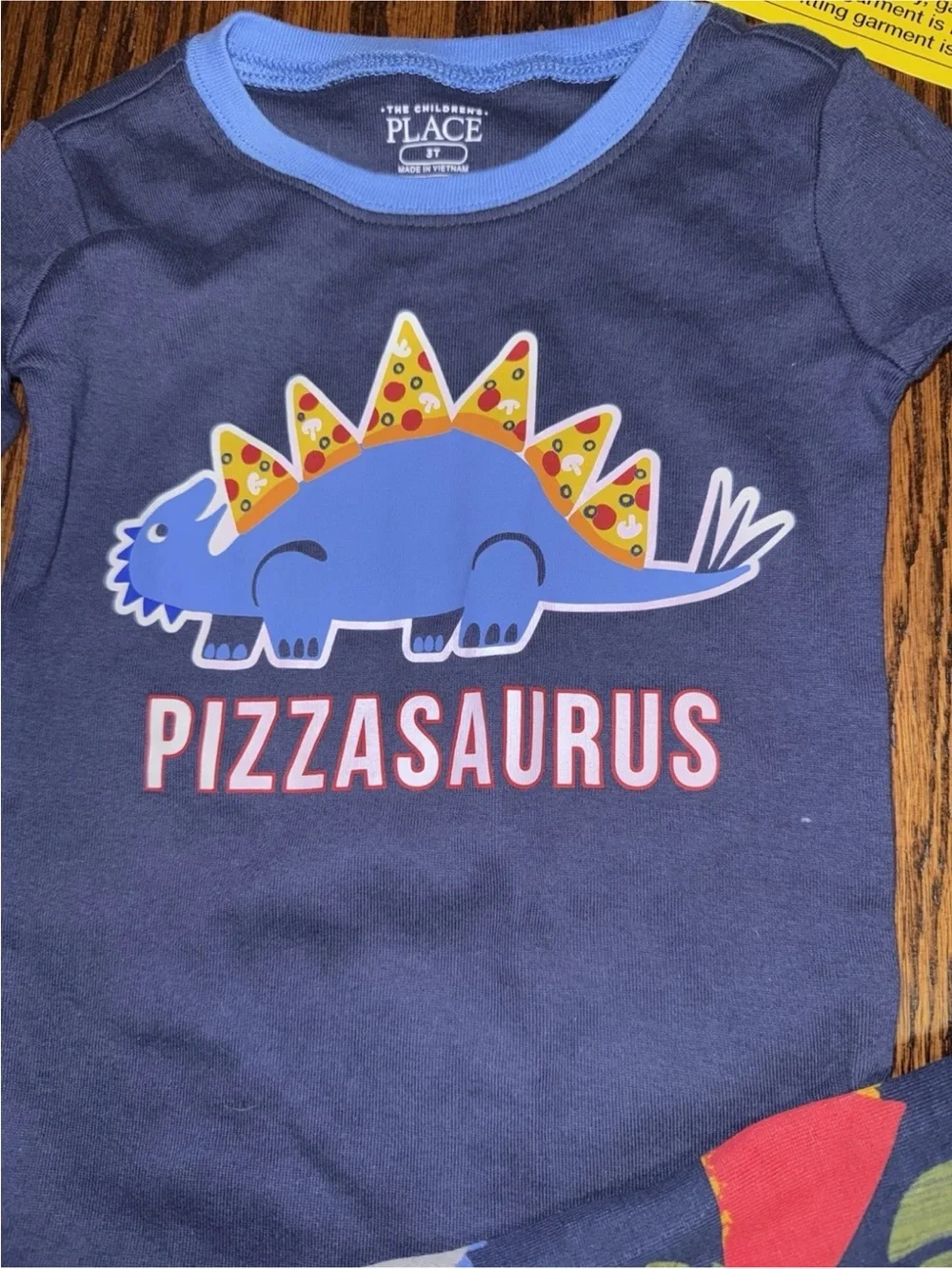 NWT Boys 3T Children’s Place Pizza Dinosaur Snug Fit Long Sleeve Pajamas 2 Piece